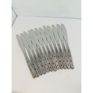 Stanley Roberts La Spana Stainless Embossed Flowers Lot of 12 Dinner Knives